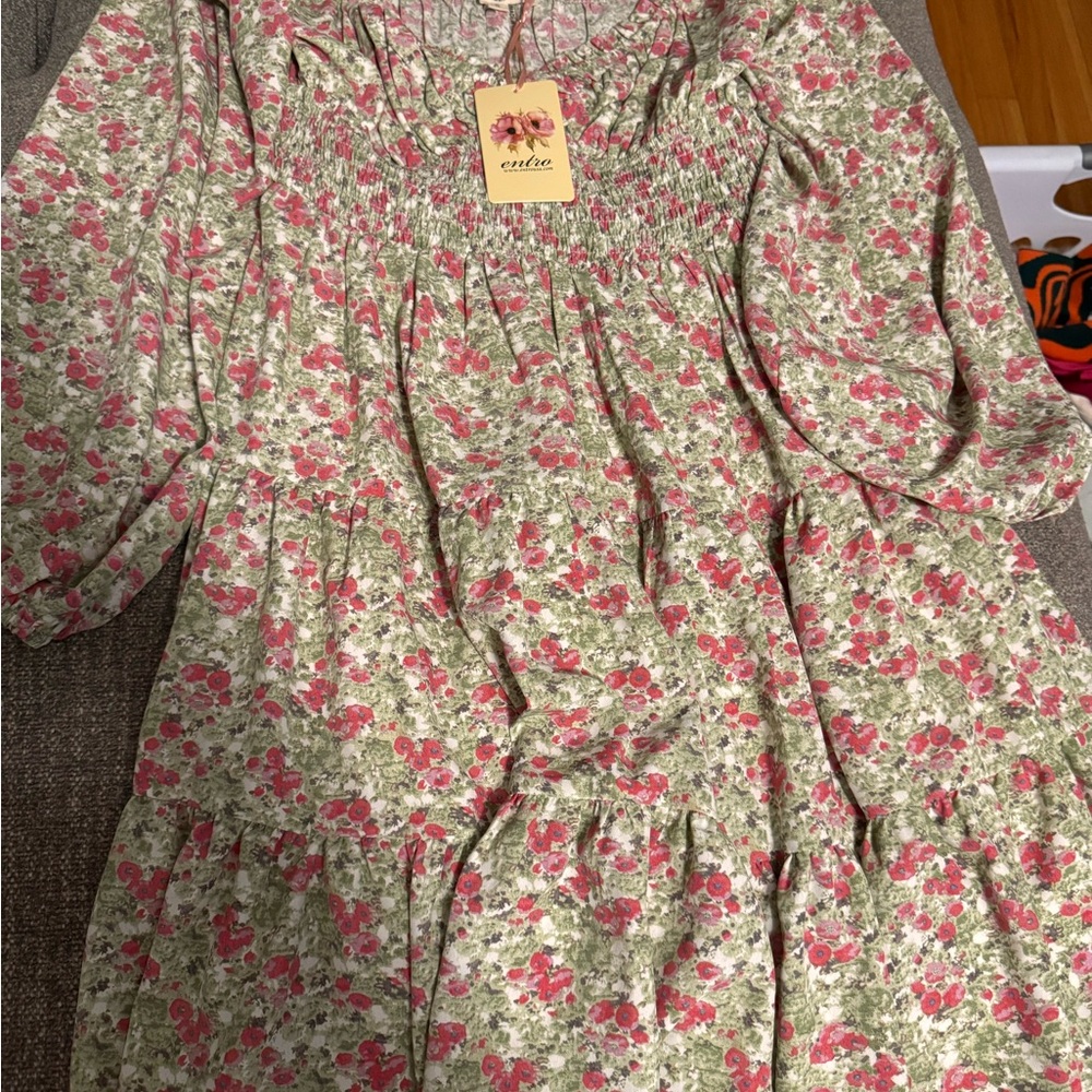 Floral Dress - Pink and Green floral